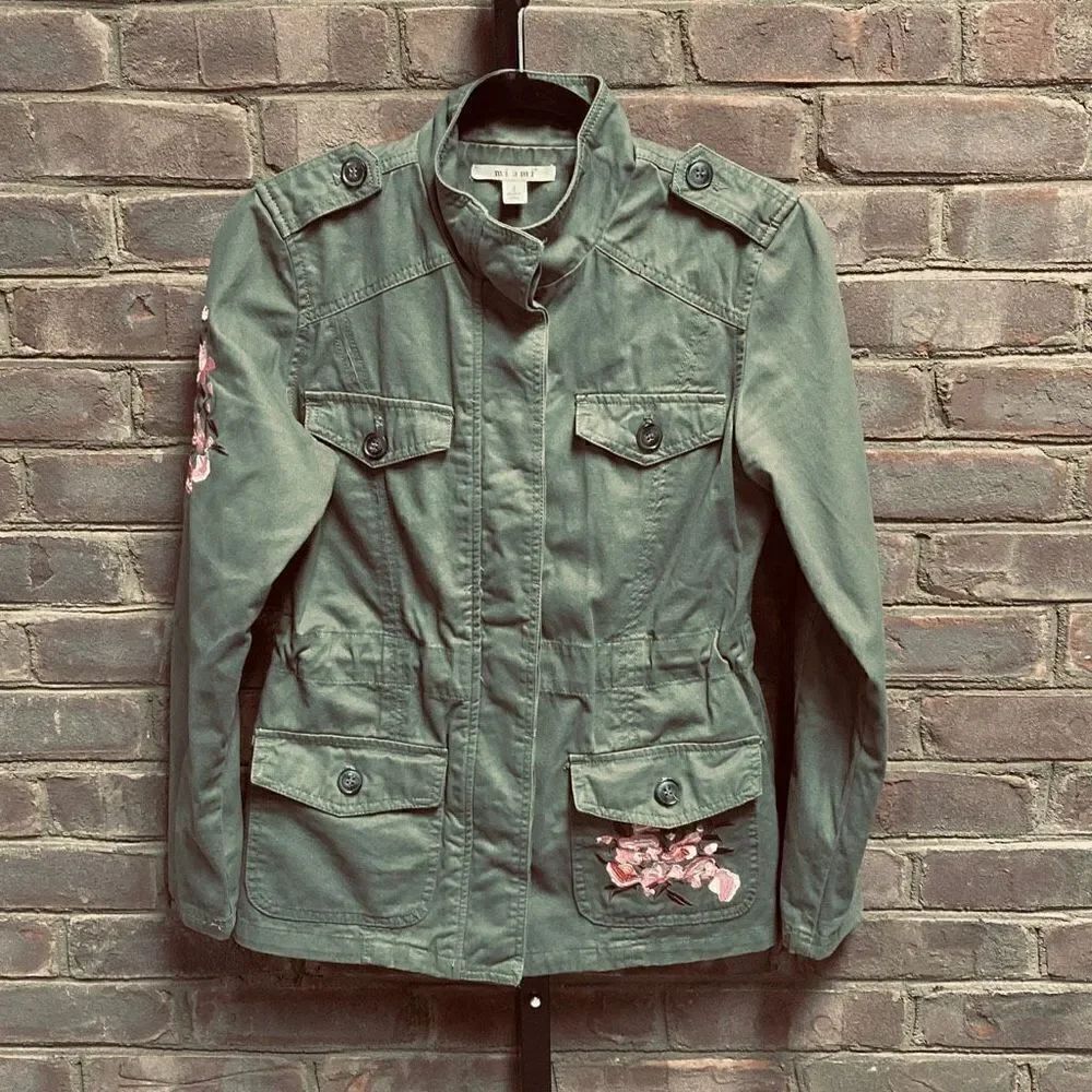 Miami Army Green Embroidered Utility Jacket Size Small - Picture 2 of 7